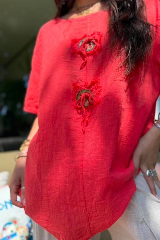 Izi Cheesecloth Button Tee Watermelon